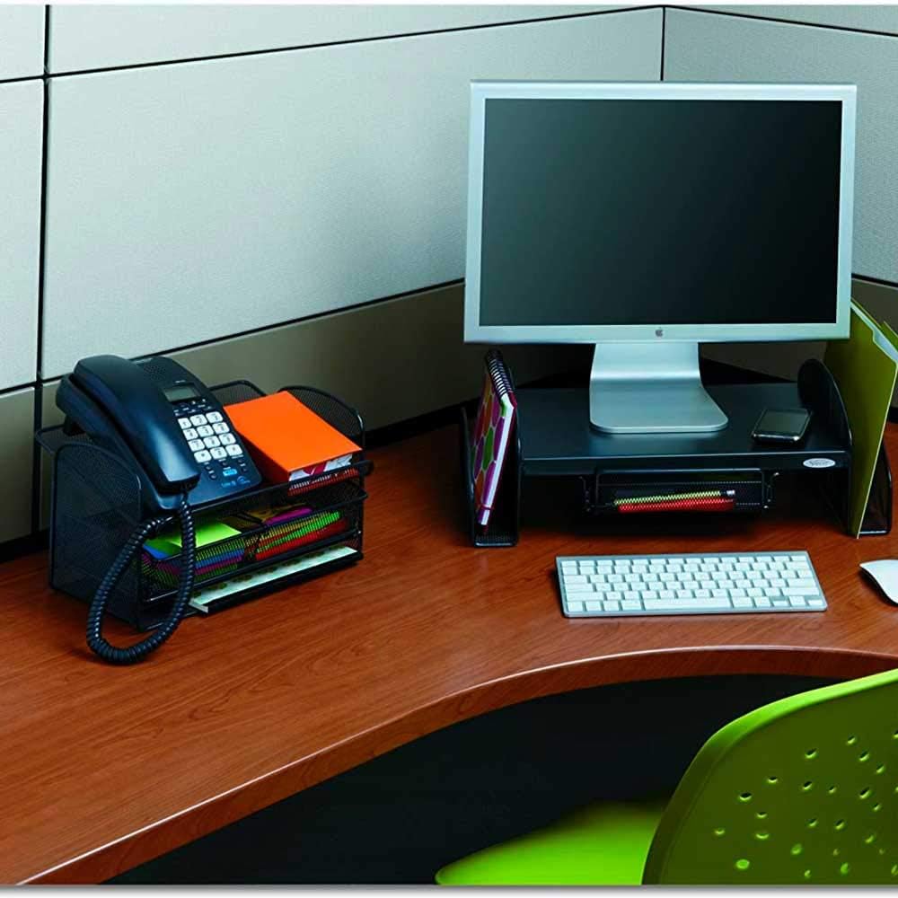 Safco 2160BL Onyx Angled Mesh Steel Telephone Stand, 11 3/4 x 9 1/4 x 7, Black : Safco Telephone Stand With Drawer : Office Products