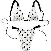 WDIRARA Women's 2 Piece Polka Dots Bikini Set Triangle Thong Brazilian Swimsuit Bathing Suit