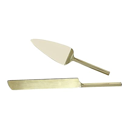 Nestroots Cake Server & Cake Knife Set | Dessert Cutting Pie Server | Gold Polish - Set of 2