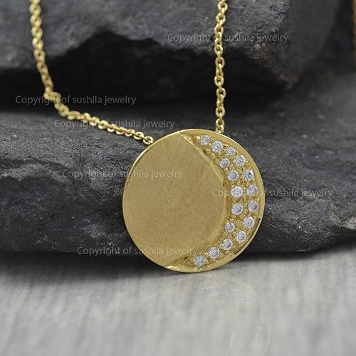 Amazon Com Natural 0 16 Ct Diamond Pave Round Disc Half Moon Charm Pendant Necklace Solid 14k Yellow Gold Handmade Jewelry Handmade amazon com natural 0 16 ct diamond