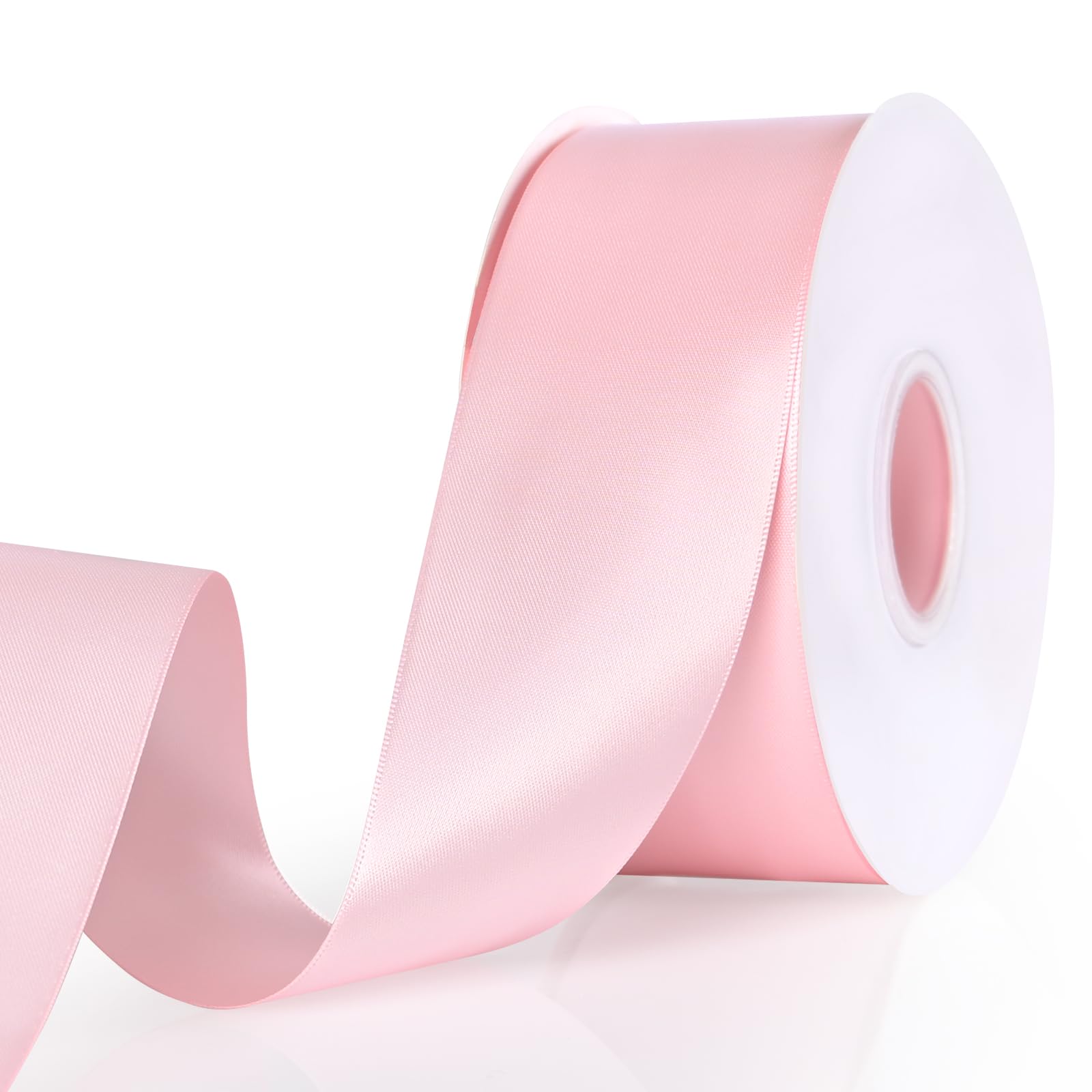 Photo 1 of Showin Pink Ribbon, Double Face 2 Inch x Continuous 50 Yards Pink Satin Ribbon for Gift Wrapping, Wedding Decoration and Floral Bouquets