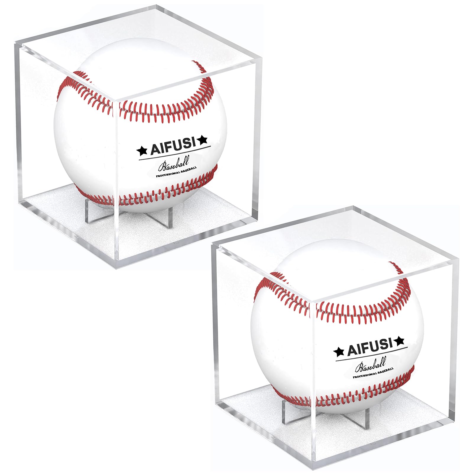 Baseball Display Case, UV Protected Acrylic Cube Baseball Holder Square Clear Box Memorabilia Display Storage Sports Official Baseball Autograph Display Case - Fits Official Size Ball(2 Pack）