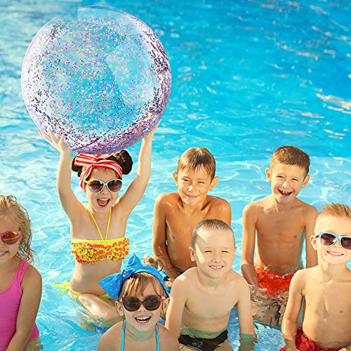 XYH Beach Ball Toy for Beach and Pool, Confetti Sequins Inflatable Beach Ball Glitter, Summer Parties and Gifts (2X16in, 2X24in) - Thumbnail 6