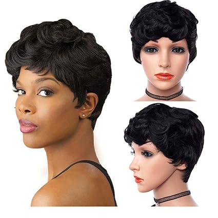 Bever African American Wig Short Curly Wigs Black Pixie Wig