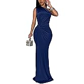 YMDUCH Women's Elegant One Shoulder Sleeveless Twist Waist Bodycon Party Long Dress