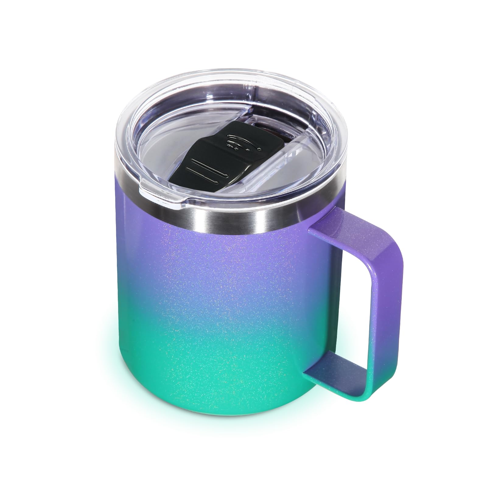 Volhoply 14oz Insulated Stainless Steel Coffee Mug with Leakproof Lid,Double Wall Vacuum Travel Coffee Cup with Handle,Reusable Metal Tumbler,Camping Mugs Keep Hot,Christmas Gifts(Purple Green,1)