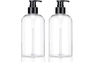 KREMORV Empty Plastic Pump Bottles Dispenser 2 Pack Clear Refillable Pump Bottle for Shampoo, Liquid Soap, Massage Oil