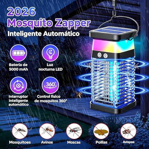 Mata Mosquitos Electrico 20W, 4 en 1 Lámpara Mata Mosquitos con Luz, IPX6 Resistente al Agua Mosquito Killer, 4200V Mata Moscas Electrico para Interior Exteriores Hogar Jardín y Patio Trasero