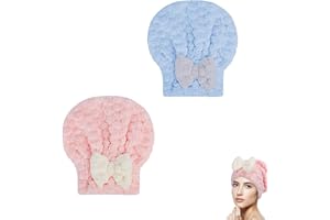 2 Pack Microfiber Hair Drying Turban Towel and Shower Cap with Bow Knot, Extremely Soft Ultra Absorbent Fast Drying for Women