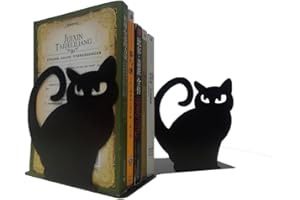 Winterworm Cute Vivid Lovely Persian Cat Nonskid Thickening Iron Metal Bookends Book Organizer for Library School Office Home Study Desk Organizer (Black)