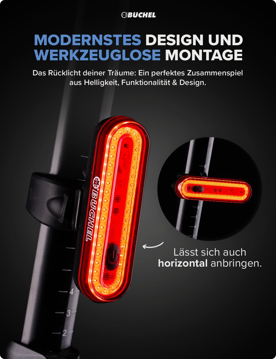 Büchel Fahrrad Rücklicht LED I Aufladbar I StVZO zugelassen I Rücklicht Fahrrad, Rücklicht Ebike, Fahrradlicht hinten, Fahrrad rücklicht led 4