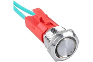 DMWD 19mm Heavy Duty Momentary Metal Push Button Switch Waterproof Anti-Vandal Large Current 20Amp 12V 24V 110V (ON)-Off 1NO 2 Pins with Pre-Wired Socket for 3/4" Mounting Hole Without LED