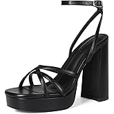 Abbleet Platform Heels for Women Strappy Block Chunky High Heels Open Toe Ankle Strap Sandals Fashion Lace Up Wedding Party Evening Prom Dance Dress Shoes