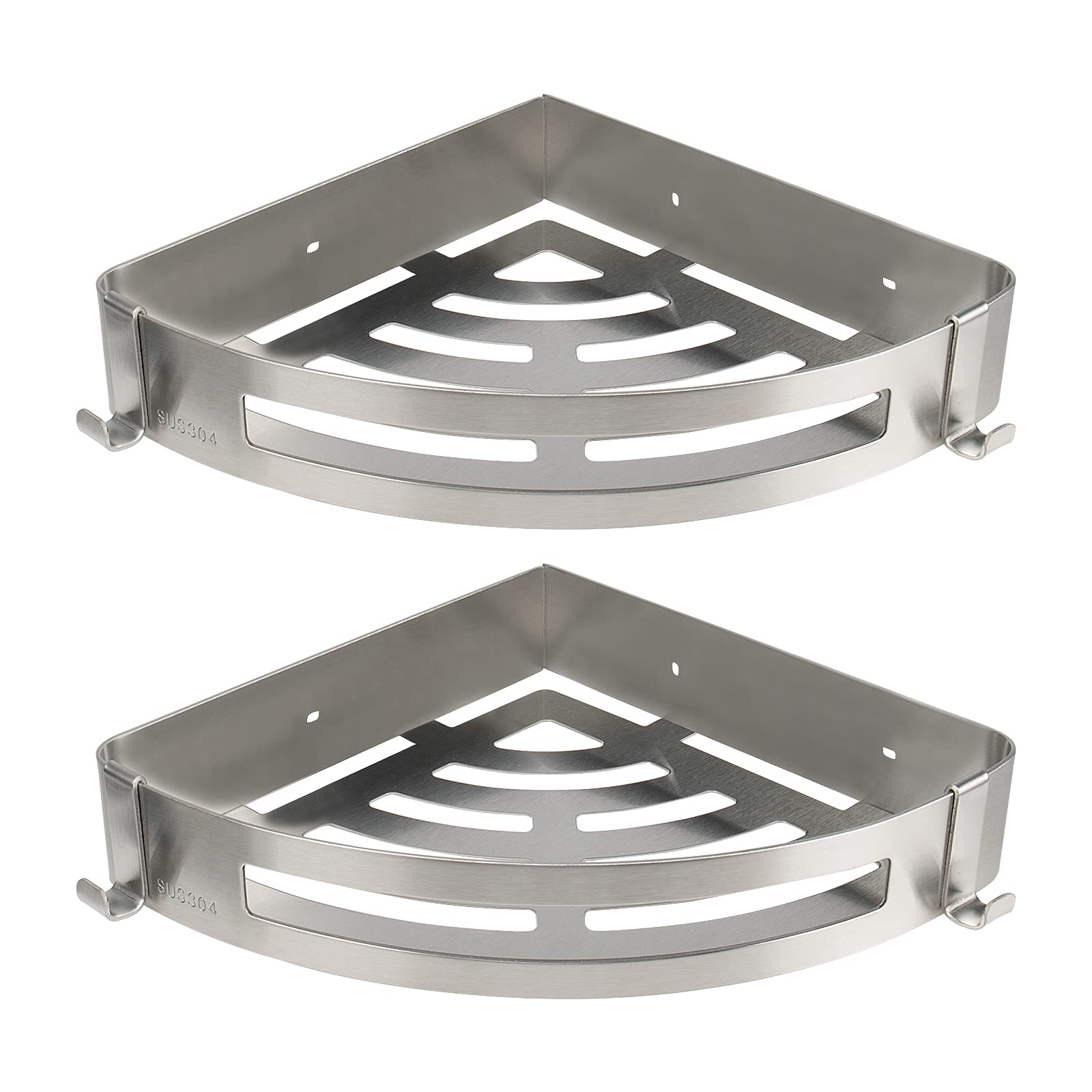 Photo 1 of NearMoon Bathroom Shower Caddy 2 Pack, No Drill 304 Stainless Steel Shower Organizer with 2 Hooks (Corner Shelf, Brushed Nickel)