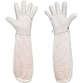 Luwint Premium Goatskin Beekeeping Gloves, Bee Beekeeper Gloves with 3 Layers Ventilated Mesh Sleeve and Elastic Cuffs