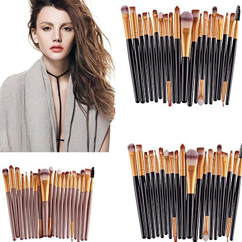 Hosamtel 20Pcs Wooden Handle Makeup Brush Set for Eyeliner Eyeshadow Foundation