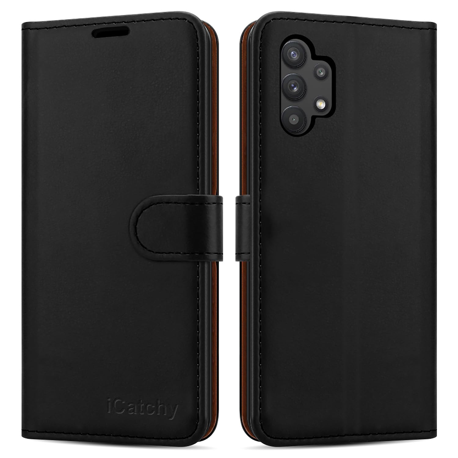 iCatchy For Samsung Galaxy A32 5G Case Leather Wallet Book Flip Folio Stand View Cover with Card Slots Compatible with Galaxy A32 (6.5'') Phone Cover (Black)