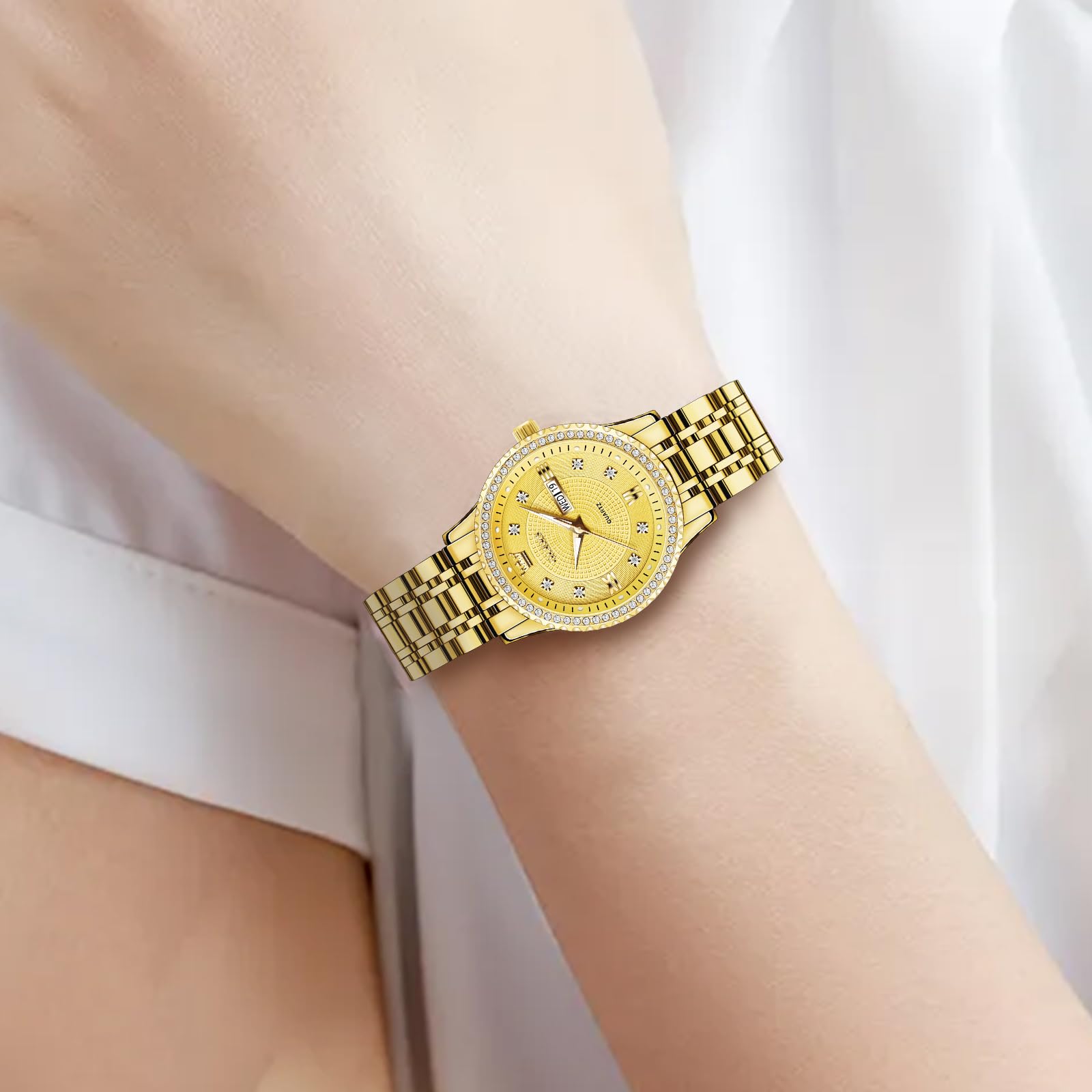 OLEVS Womens Watches Small Face Ladies Watches for Women with Day Date Diamond Silver Gold Two Tone Stainless Steel Waterproof Analog Reloj para Mujer Classic Fashion Dress Quartz Womens Wrist Watch