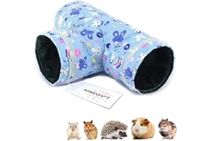 Amakunft Guinea Pig Play Tunnels & Tubes, Hamster Hideouts, Small Animal Activity Structures, Blue, 10cm Entrance, 3 Way Access, Made of Cotton and Polyester, Easy to Wash and Dry
