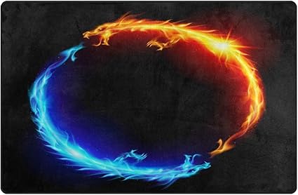 Carpette 60x39 Pouces Bleu Feu Rouge Dragon Tapis Pour Salon Chambre Amazon Fr Cuisine Maison