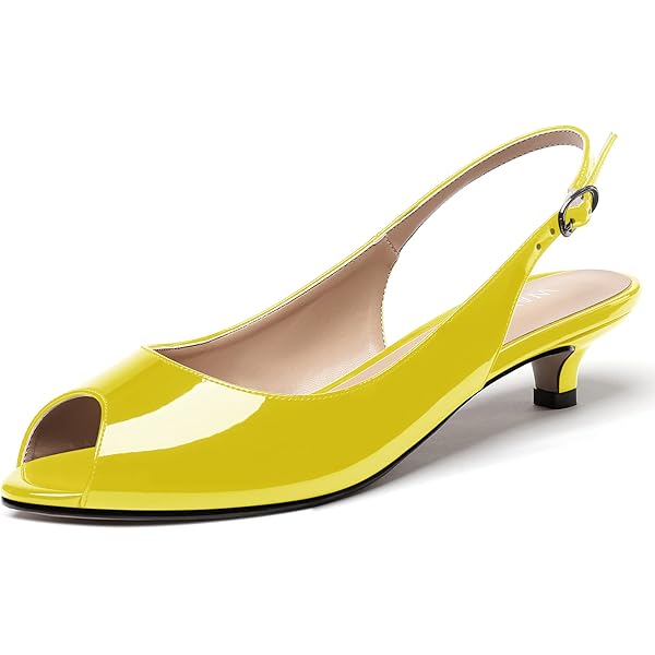 Amazon.com | WAYDERNS Women's Yellow Green Peep Toe Low Heel