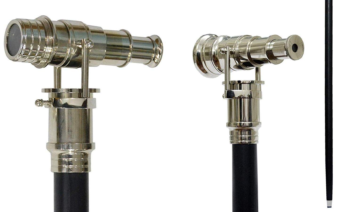 Collectible Wooden Walking Stick Cane 38" long W Brass Handle Telescope Gift