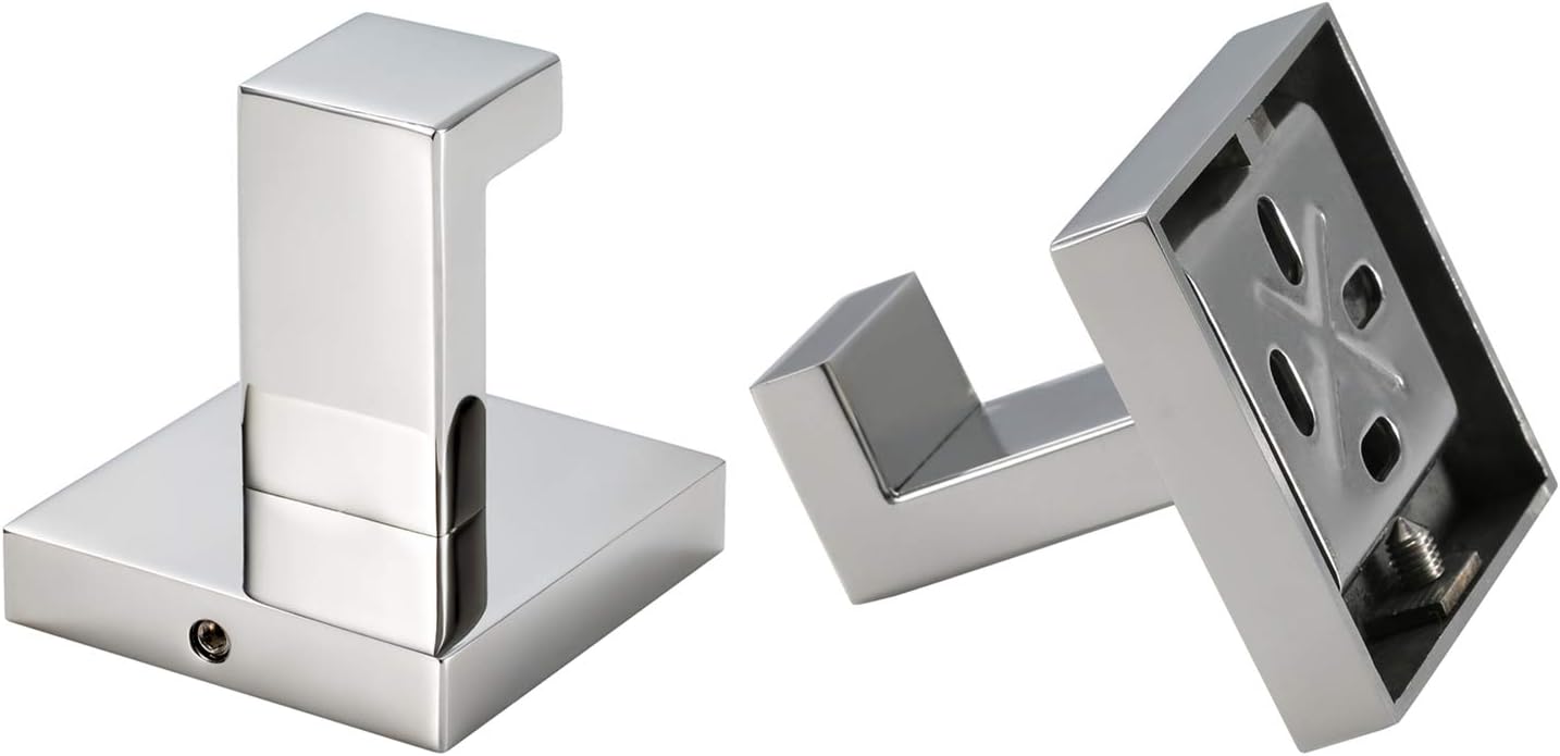 Bathroom Hooks, YGIVO Towel Robe/Coat Clothes Hook Chrome Polished SUS304 Stainless Steel Square Hanger Wall Hooks Heavy Duty for Bath Kitchen Bedroom Garage Hotel Wall Mounted 2 Pack - - 