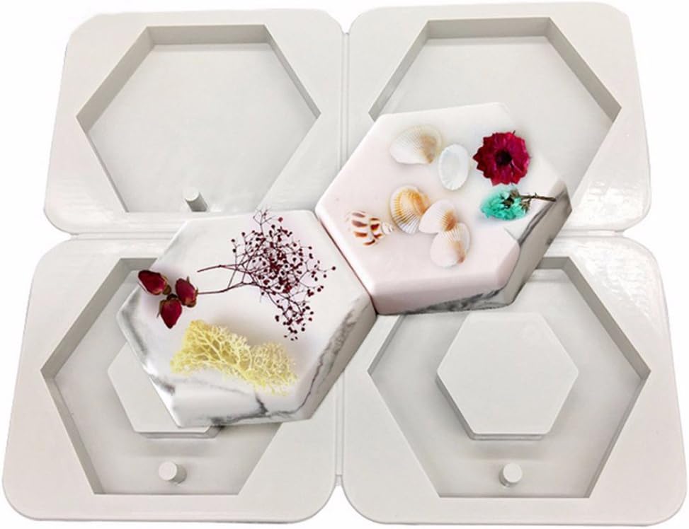 LnLyin 4-Cavity Hexagon/Heart/Star Silicone Mold Mooncake Sugar Fondant Chocolate Molds Candy Molds Baking Mould Soap Decorating Molds,Gray,Hexagon