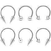 Dyknasz 16G Long Spike Septum Rings Surgical Steel Snake Bite Jewelry Lip Rings Horseshoe Hoop Septum Ring Ear Daith Piercing Jewelry for Women Men 8mm-10mm