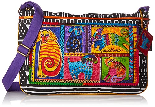 Laurel Burch Medium Crossbody Zipper Top 15-Inch by 10-Inch, Dog Tails Patchwork
