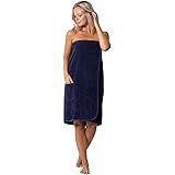 Women’s Terry Cloth Spa and Bath Towel Wrap with Adjustable Closure & Elastic Top (Navy, XX-Large)
