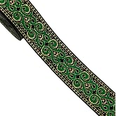 MSCFTFB Palmette Patterns Jacquard Ribbon Woven Fabric Ribbons Fabric Trim Fringe for Apparel Accessories Embellishment Straps Belts Collars DIY Fabric Craft Width 1.3inch by 7.6yards (Green)