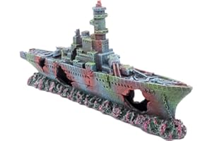 Ulifery Aquarium Shipwreck Sunken Pirate Ship Boat, Battleship Aquarium Decorations Fish Tank Shipwreck Decorations Military Ship for Betta, Middle Size