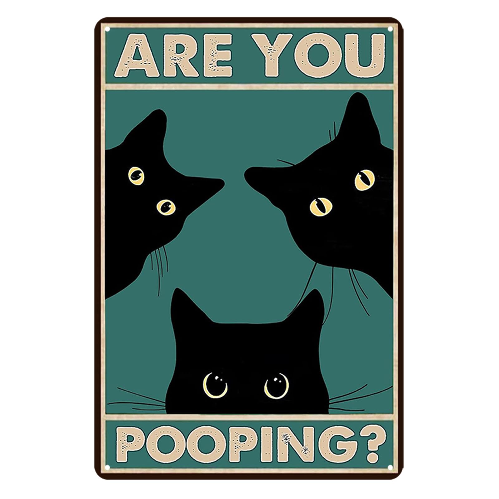 nwiteiw Funny Black Cat Bathroom Decoration Are You Pooping Tin Signs Poster Toilet Pictures Hallway Decoration Vintage Metal Sign Wall Decoration Wall Art (30 x 20 cm)