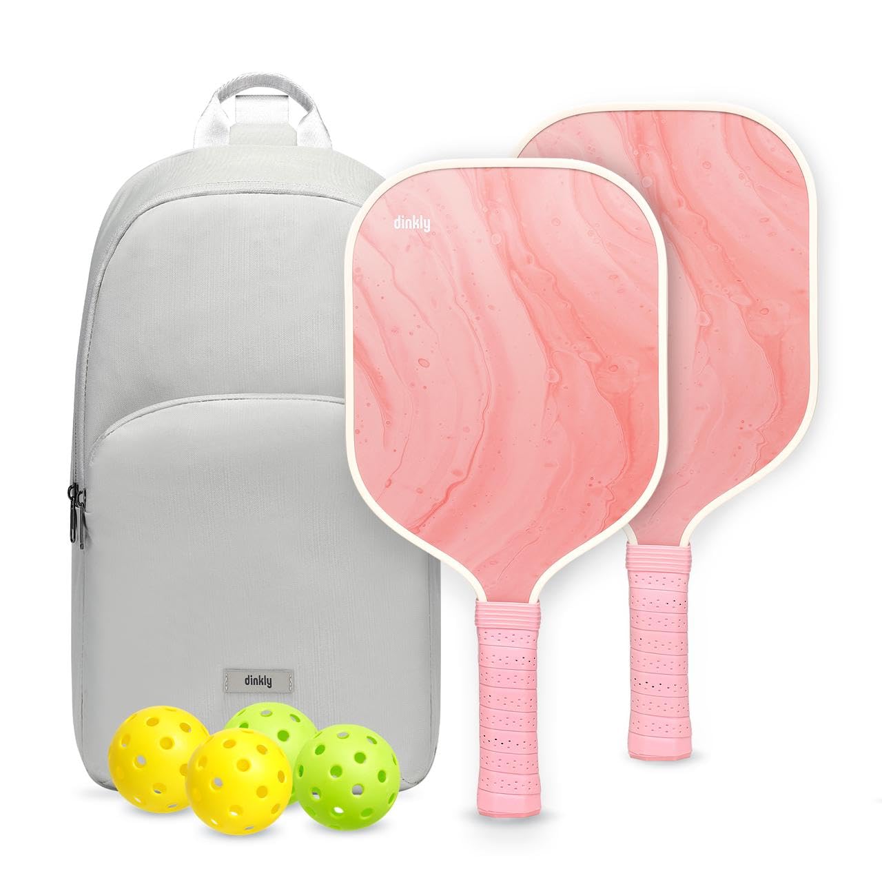 Dinkly Pickleball Paddles Set of 2 - USAPA Approved Graphite/Fiberglass Pickleballs Racket, 2 Paddles, 4 Balls, 1 Protable Carry Bag, Pickle Ball Set for Men Women, Coral Phantom Image