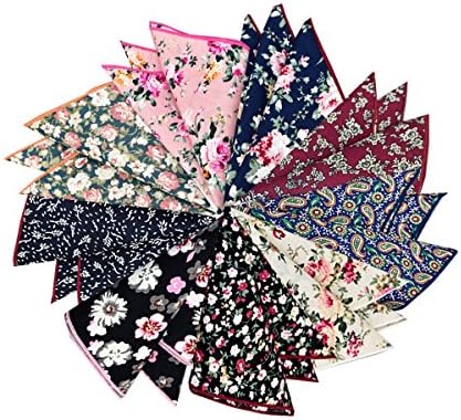 Assorted Pack Mens Floral Cotton Pocket Square for suits Handkerchiefs