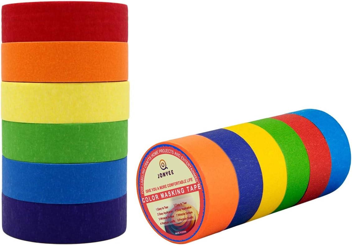 Colored Masking Tape, Colored Painters Tape for Arts & Crafts, Labeling or Coding - Art Supplies for Kids - 6 Different Color Rolls - Masking Tape 1 Inch x 13 Yards (2.4cm X 12m)