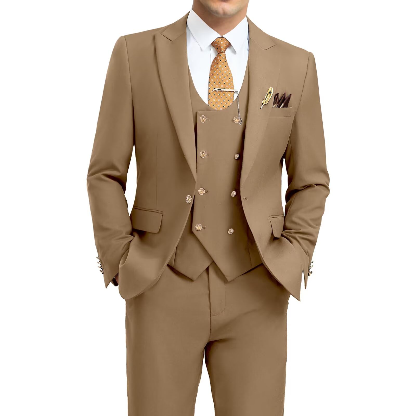 Aowdoy Men's Suits 3 Piece Slim Fit Tuxedo Suit One