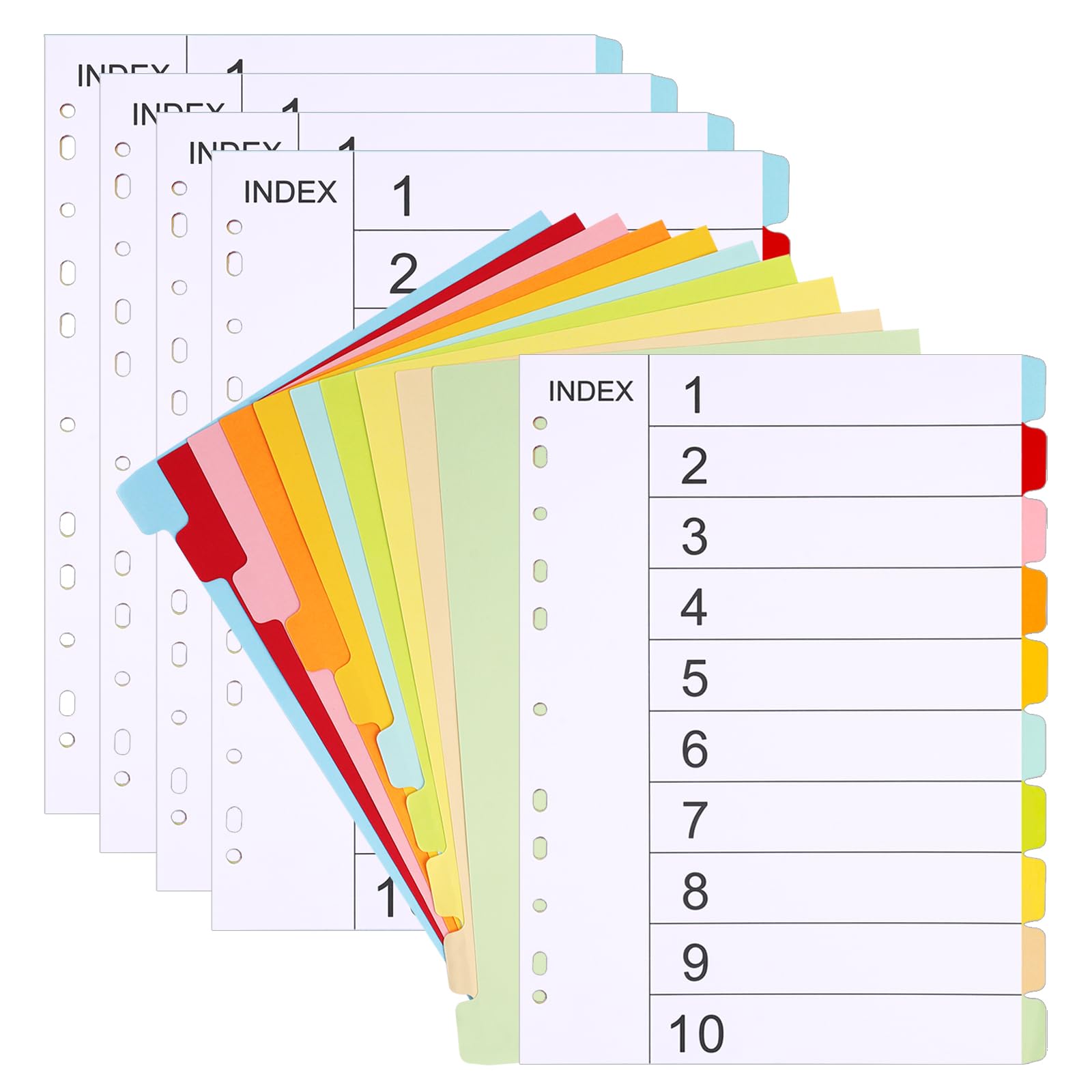 （5 Pack） A4 File dividers Dividers, 10 Part Folder Dividers Writable Cardstock Folder Dividers 11 Holes Punched with Digital Covers Index Dividers Fit All A4 Portrait File Dividers