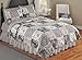 Collections Etc Tessa Tri-Color Patchwork Reversible Lightweight Quilt with Scalloped Edges and Vermicelli Stitching - Patchwork and Floral Patterns on Both Sides, Mocha, Twin