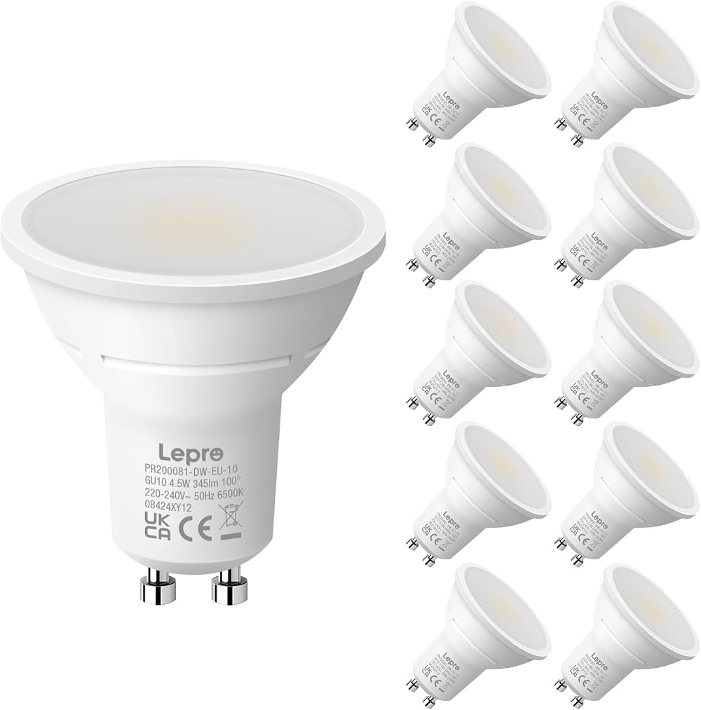 Lepro GU10 LED Bulbs 6500K Cool White 4.5W 345lm 100° 10 Pack Non-Dimmable