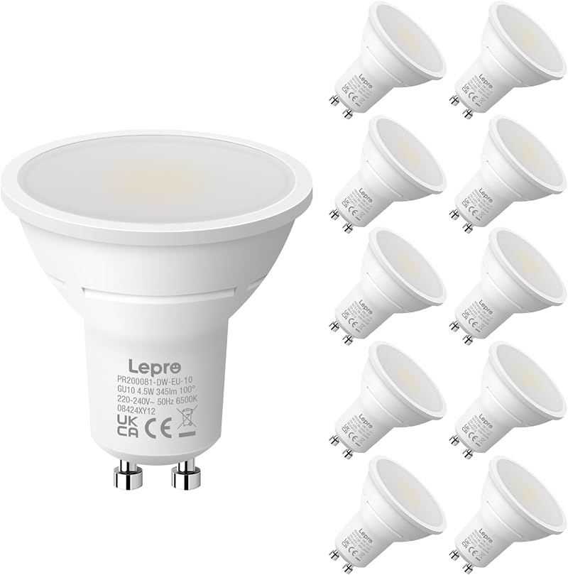 Lepro GU10 LED Bulbs 6500K Cool White 4.5W 345lm 100° 10 Pack Non-Dimmable