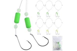 UNYLE Sea Bass Hi/Lo Saltwater Fishing Bait Rigs, Pompano Rigs for Surf Fishing, Fluke Flounder Rigs for Saltwater with 2 Circle & Wide Gap Hook, 6/10/15/20 Pack Surf Fishing Tackle