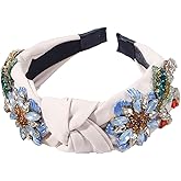 Yusier Baroque Rhinestone Crystal Headbands for Women - Embroidered Hair Band - Exquisite Hairband - Available in 5 Colors (Beige)