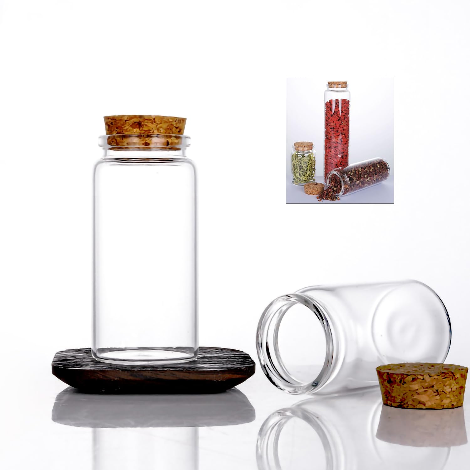 Photo 1 of ***ONLY ONE BOTTLE*** ICSTM Glass Bottles with Cork,2 Pack 5oz Empty Clear Glass Bottles Vials with Cork Stopper Storage Jars 47mm Bottle Diameter (2, IC150, Round, 150, ml/min)