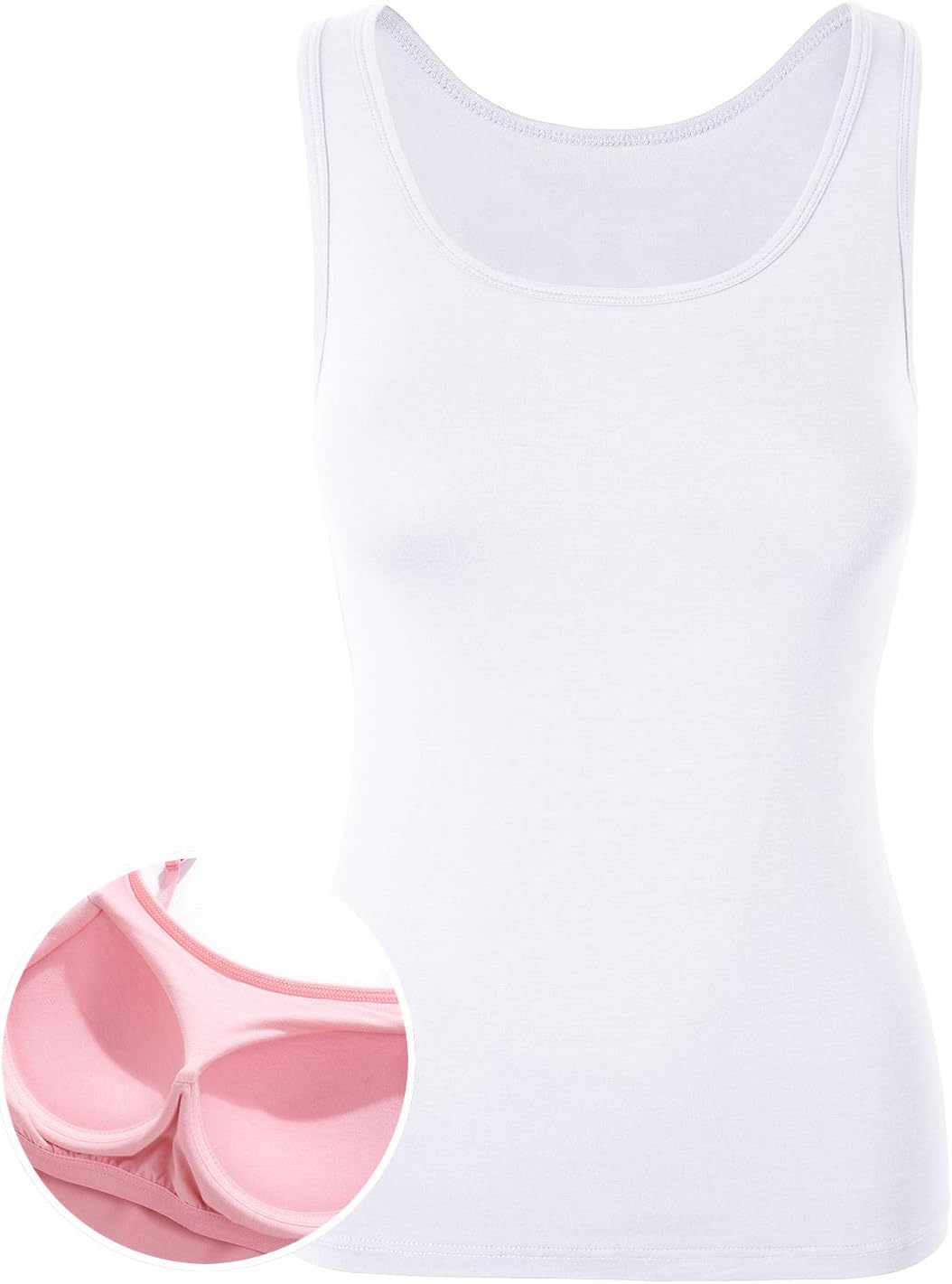 Women's Cami Camisole Built-in Bra Wide Strap Tank Top Padded Vest Sleeveless Sports T-Shirt