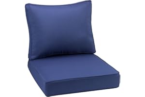 HERMOCE Outdoor Deep Seating Cushion Set, 24" x 24", Waterproof & Fade Resistant Patio Furniture Cushions with Handle, Deep Seat and Back Cushion for Chair and Sofa (1, Blue)