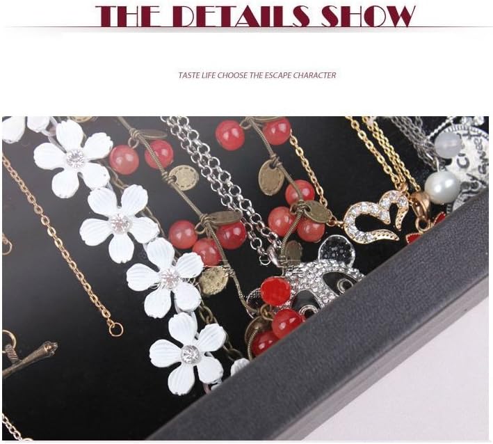 Wuligirl 20 Hooks Necklace Tray Storage Box Jewelry Display Stackable Glass Top Lockable Black Velvet Boxes(Necklace Box): Home Improvement