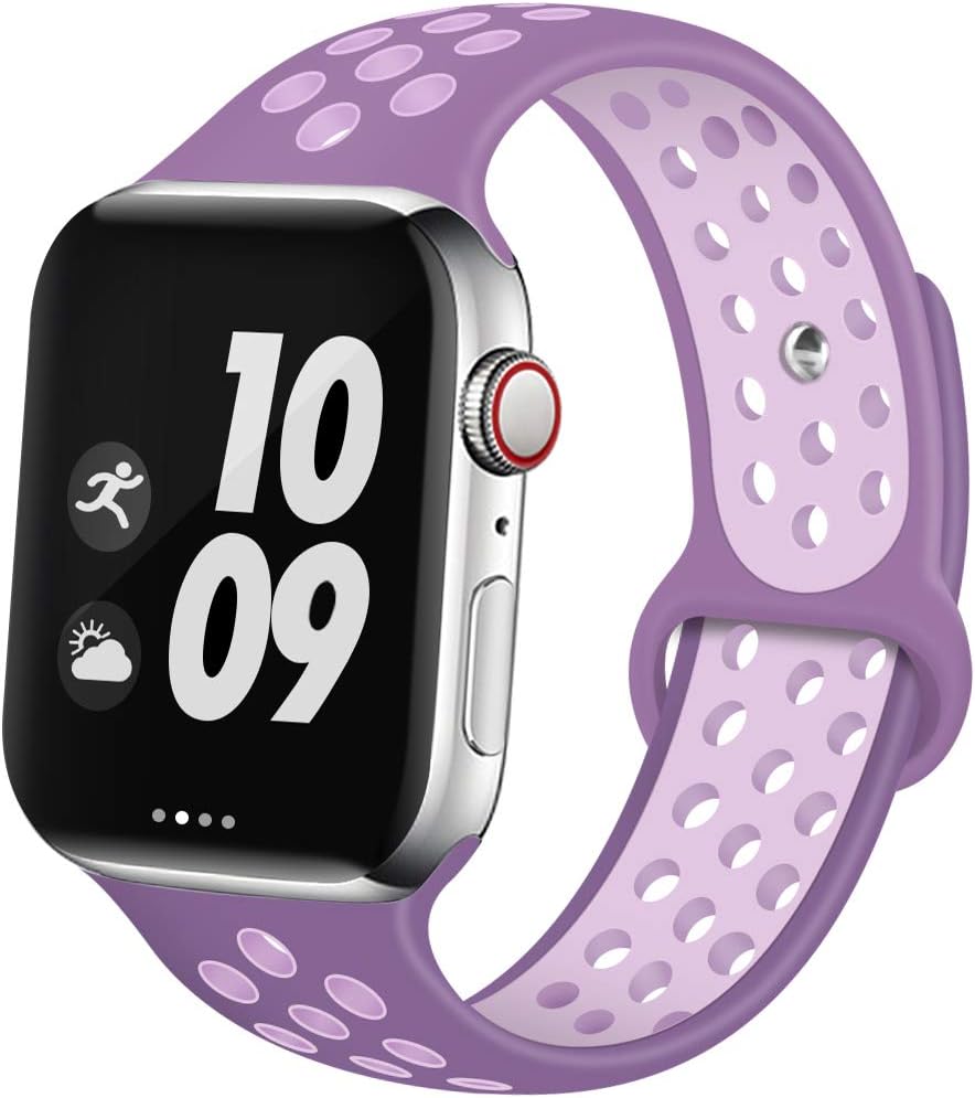 EXCHAR Sport Band Compatible with Apple Watch Band 40mm Series 5/4 Breathable Soft Silicone Replacement Wristband Women and Men for iWatch 38mm Series 3/2/1 Nike+ All Various Styles M/L Purple
