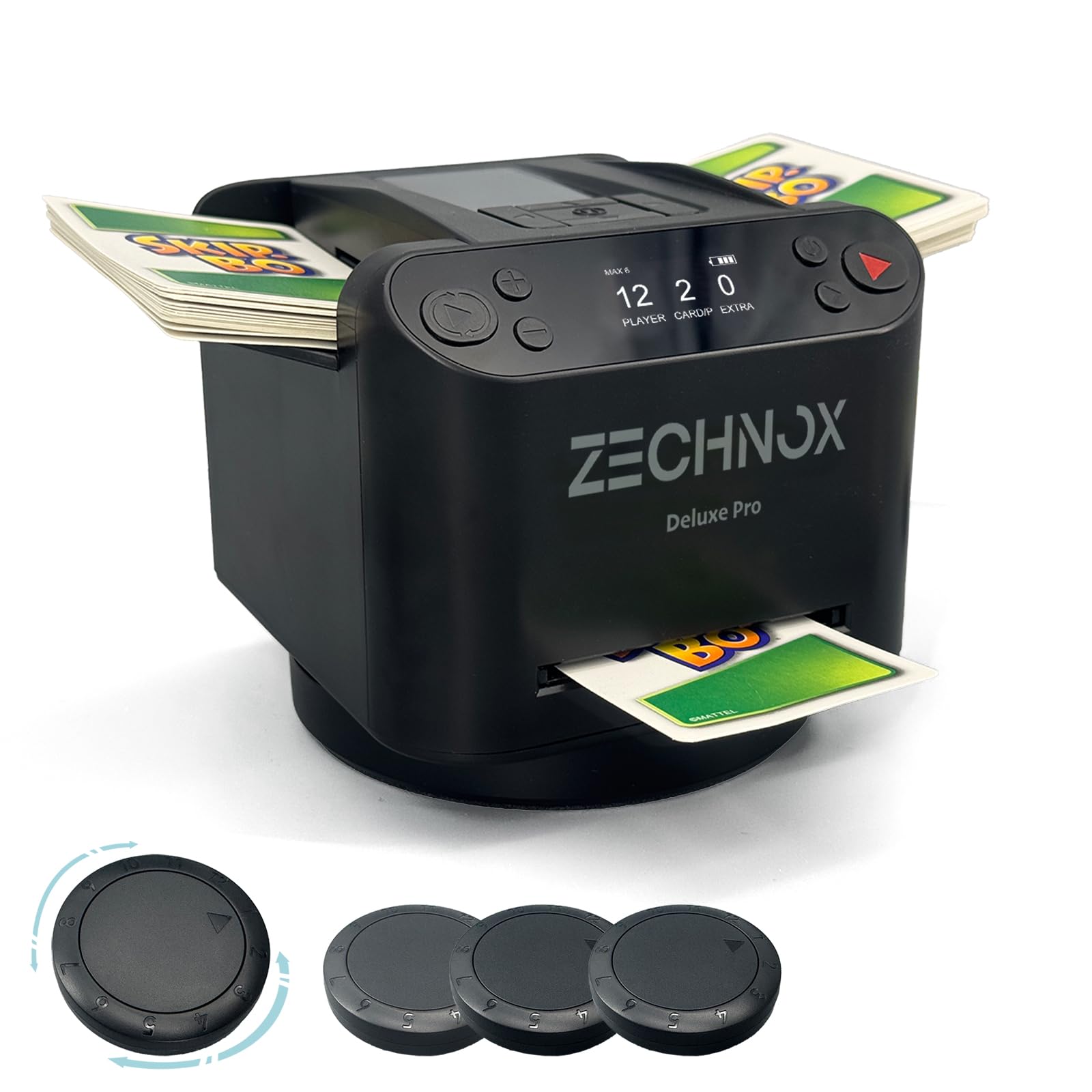 Photo 1 of 2025 New Smart 2-in-1 Automatic Card Shuffler and Dealer,Programmable Card Dealer,Card Shuffler 2 Deck,360° Rotation,Ultra Quiet,Rechargeable,Support 12 Players,with 4 Wireless Buttons (Jet Black)